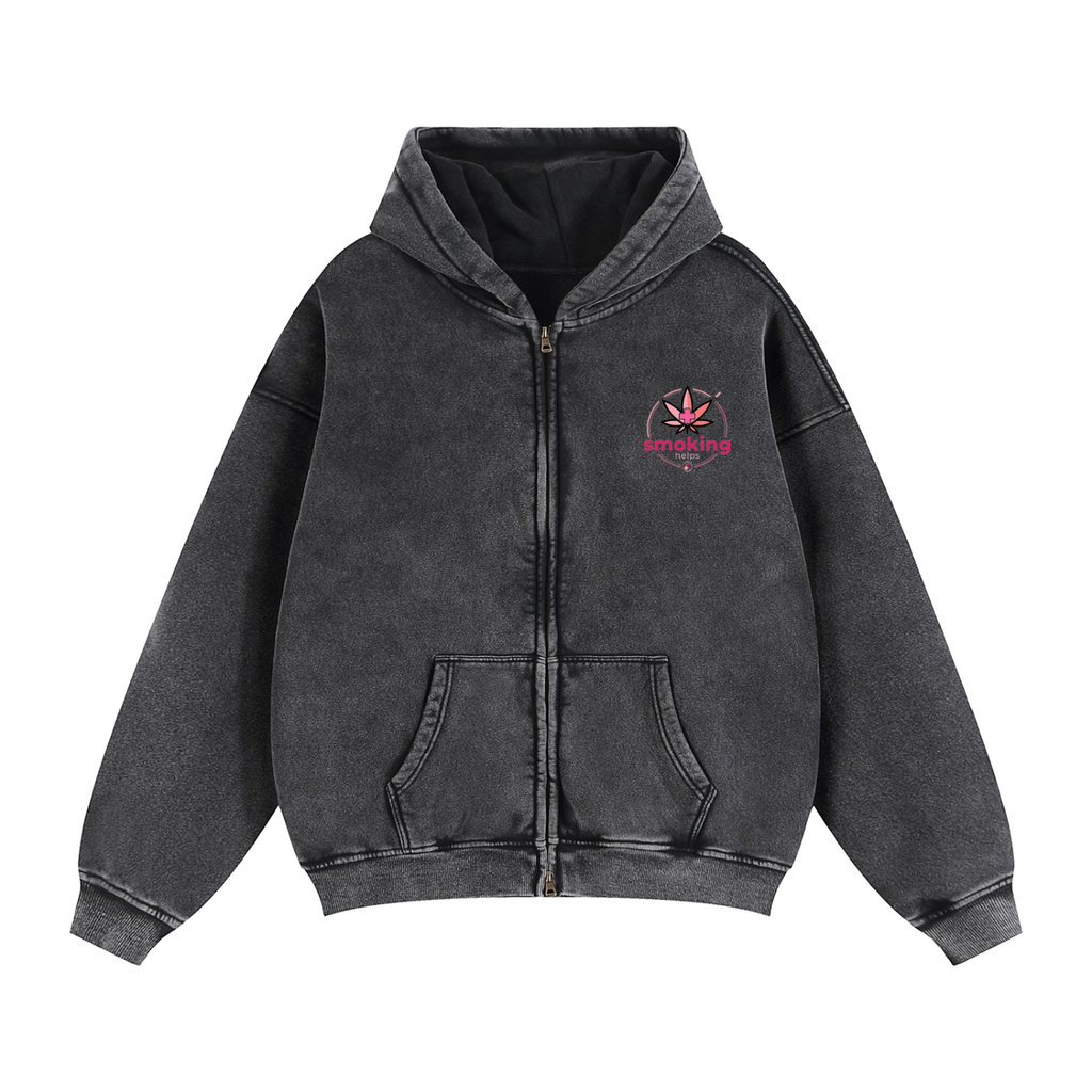 Smoking Helps Through Boxy Fleece Hoodie