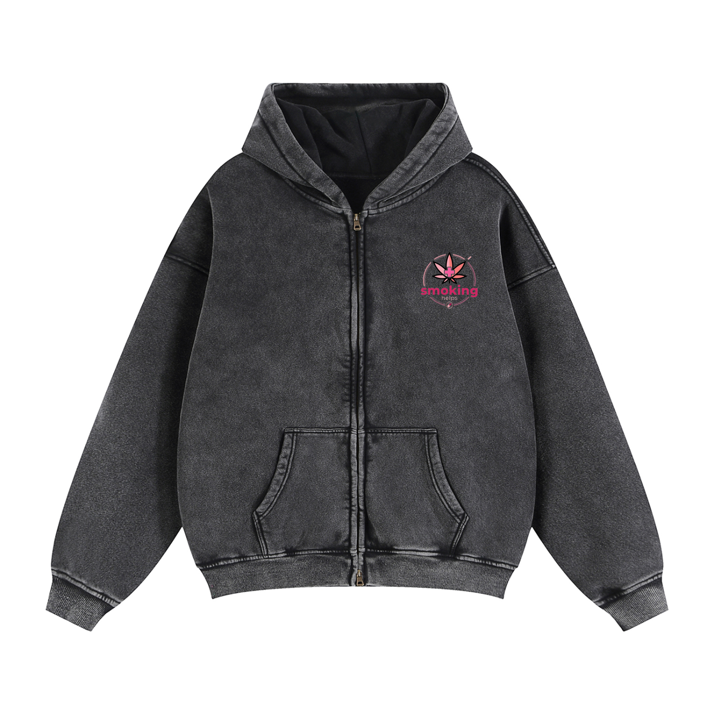 Smoking Helps Through Boxy Fleece Hoodie