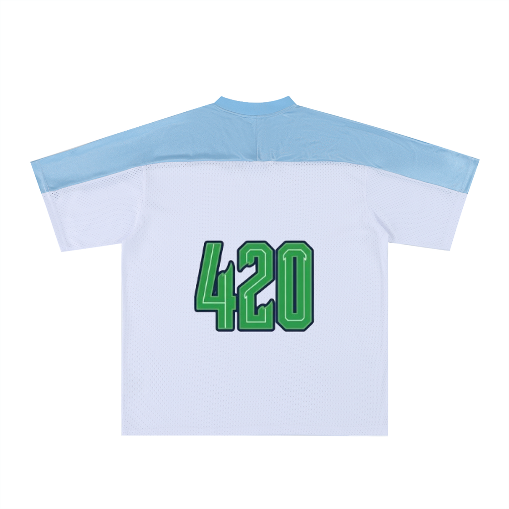 Smoking Helps Oversized Mesh V-Neck Football Top Blue