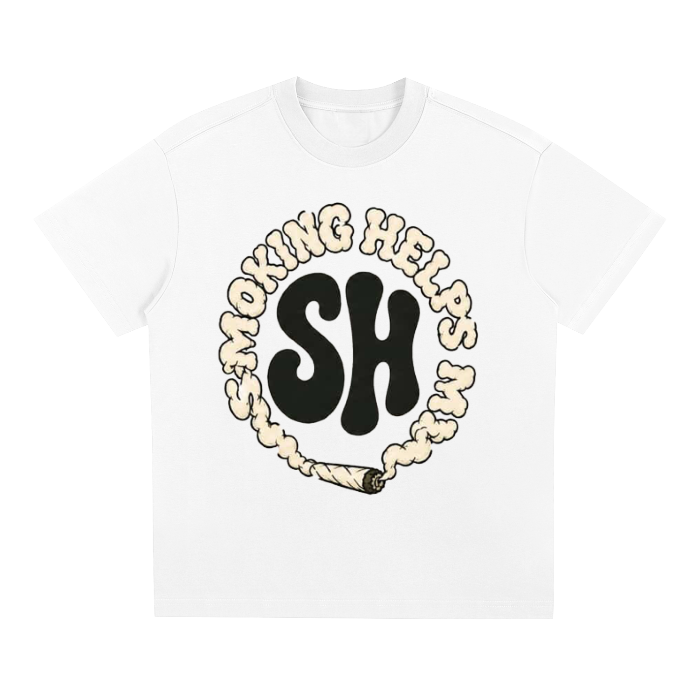 Smoking Helps Circle Logo T-Shirt Design 3