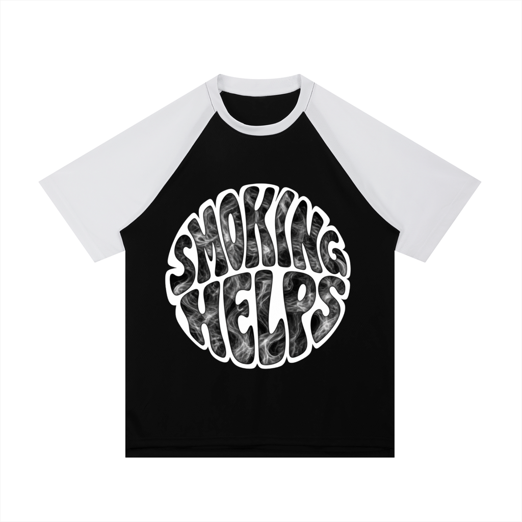 Contrast Raglan Sleeve Mesh Smoking Helps T-Shirt