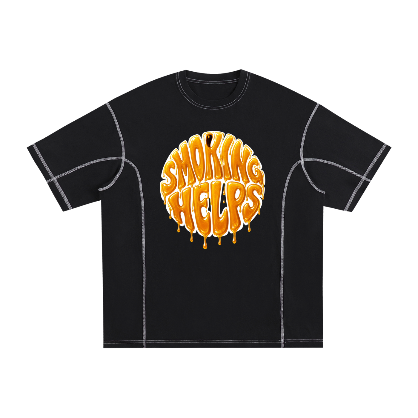 Smoking Helps Honey Dripping Logo Contrast-Stitched Cotton T-Shirt