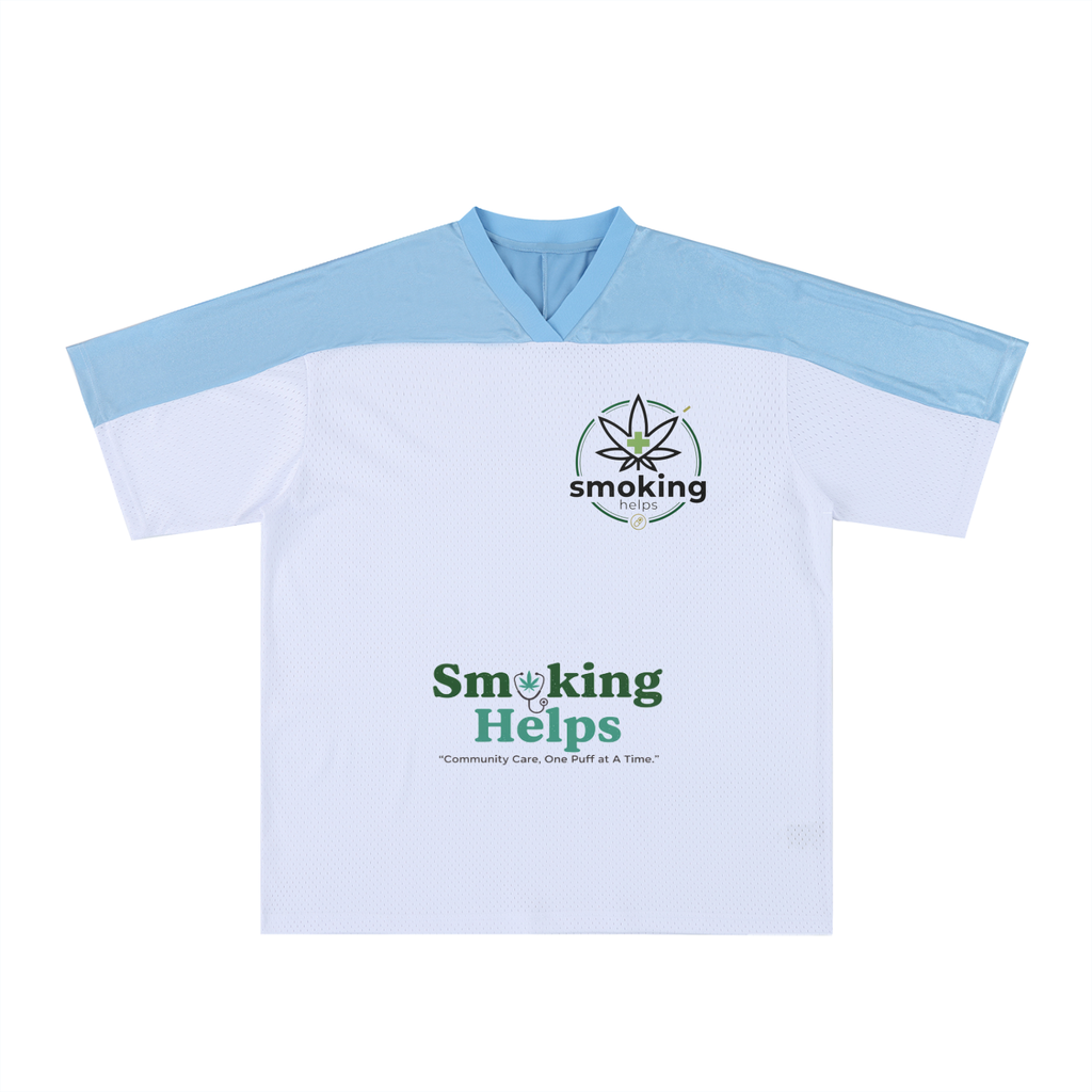 Smoking Helps Oversized Mesh V-Neck Football Top Blue