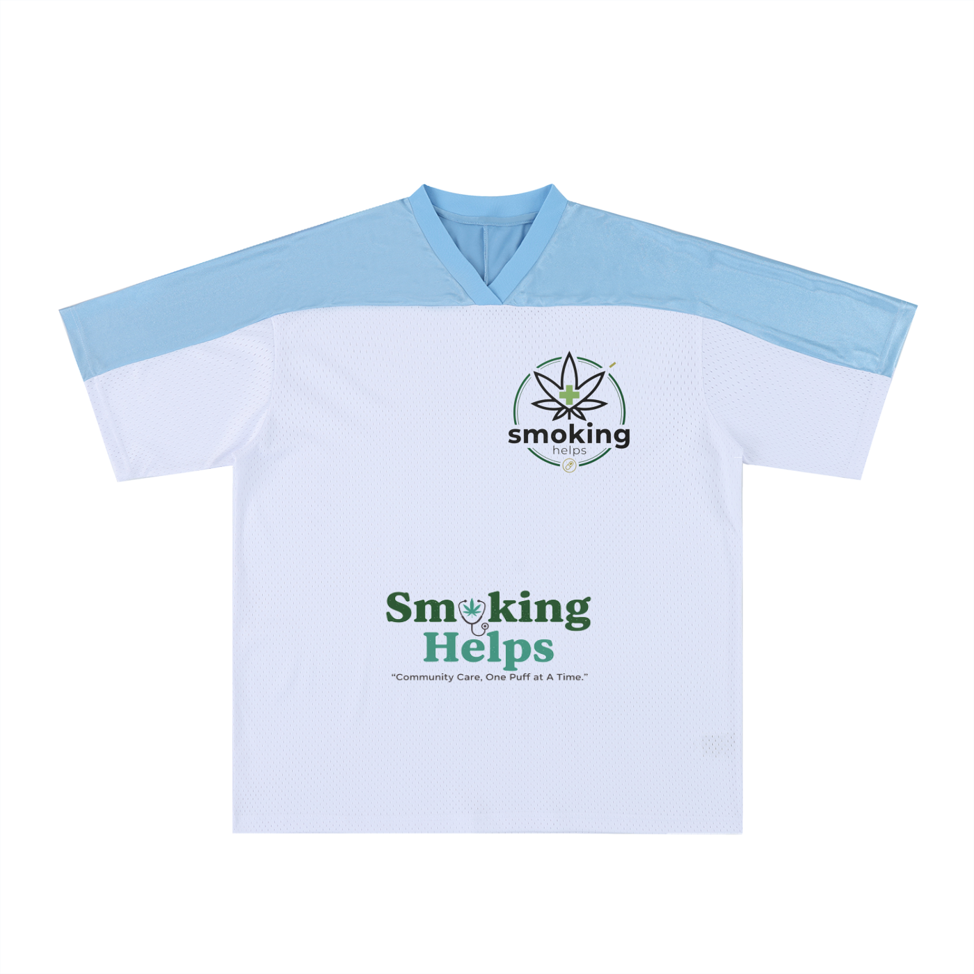 Smoking Helps Oversized Mesh V-Neck Football Top Blue